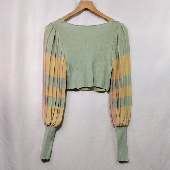 Zara Pleated Knit Crop Top Womens S Green Yellow Square Neck Boho Retro 90s Y2K - Picture 7 of 11